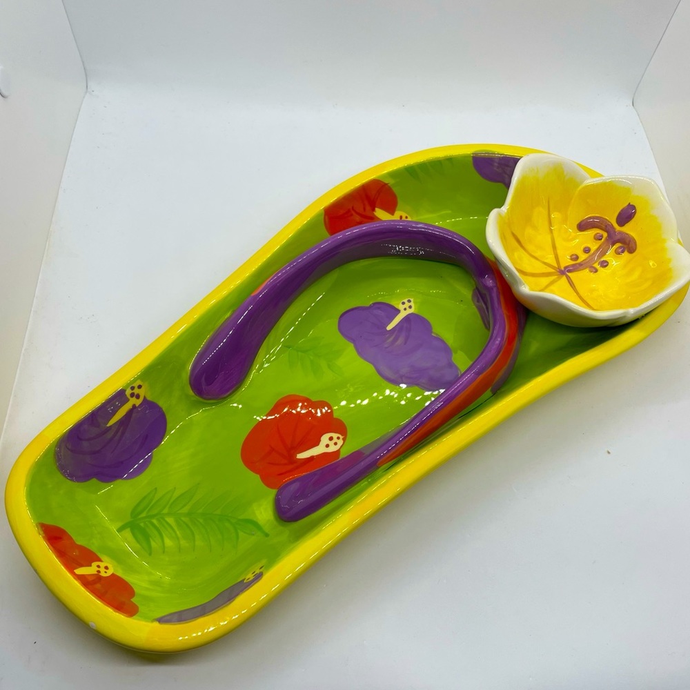 Dennis East Ceramic Flip-Flop, Chip & Dip and/or  Summer Sandal Serving Dish